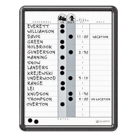 Quartet In/Out Board, Porcelain, 14 in, 11 in, Plastic Frame, White/Gray, Gloss 750