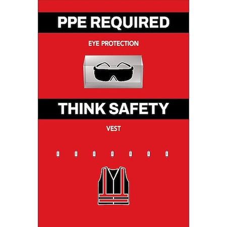 Visual Workplace PPE Shadow Board, Red, 24 in H 30-1910-3624-P62303