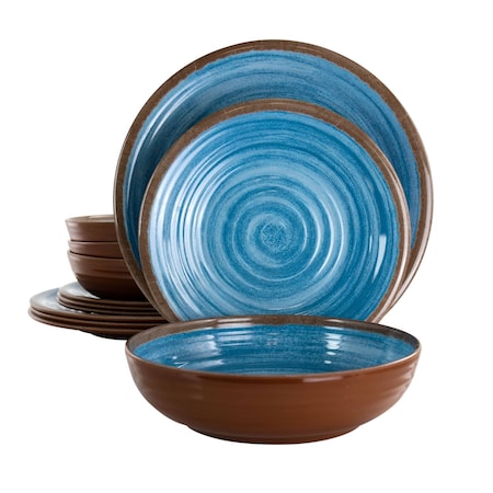 Elama Rippled Tides 12 Piece Lightweight Melamine Dinnerware Set in Blue EL-RIPPLEDTIDES