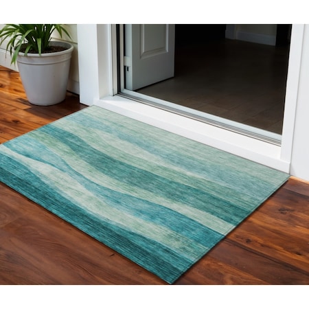Homeroots 3' X 5' Teal Blue And Aqua Abstract Washable Indoor Outdoor Area Rug 604995
