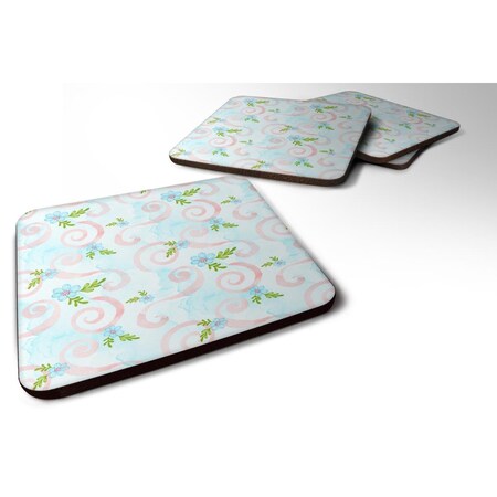 Carolines Treasures Watercolor Blue Flowers and Swirls Foam Coaster, Set of 4 BB7482FC