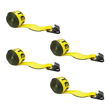 Mytee Products Winch Straps 4in x 30ft Yellow Heavy Duty Tie down w/ Flat Hooks WLL# 5400 lbs, 4PK WS430x4