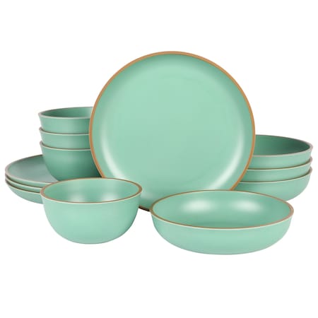 Gibson Home Rockabye 12 Piece Double Bowl Melamine Dinnerware Set in Green 136595.12