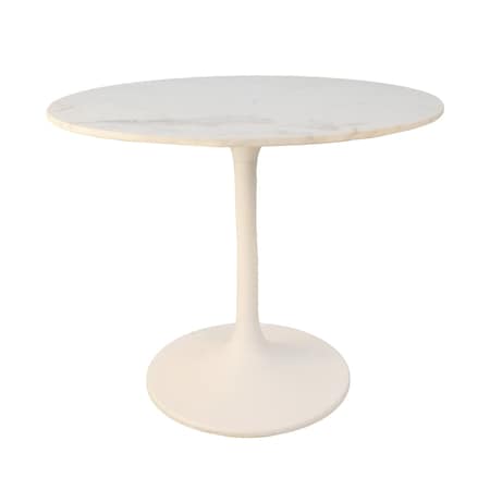 Homeroots 36" White Rounded Marble And Iron Pedestal Base Dining Table 517850