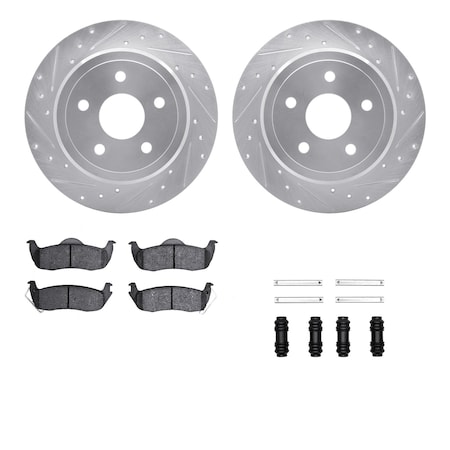 Dynamic Friction Co DFC Brake Rotor - Drilled & Slotted - Silver- Heavy Duty Brake Pad includes Hardware 7412-42002