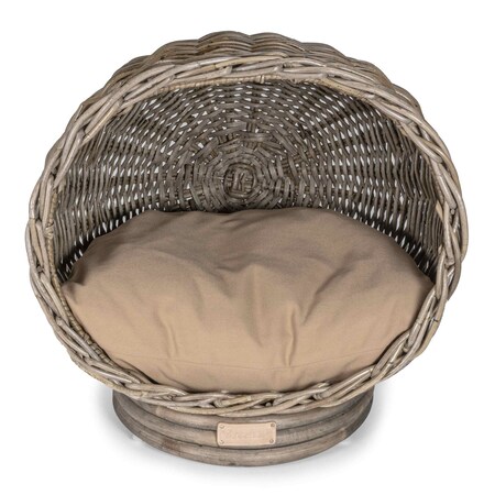 The Licker Store Socket Dome 19.5 in x 17 in Bohemian Handwoven Rattan Pet Bed with Cushion, Kubu Gray CBD1001A