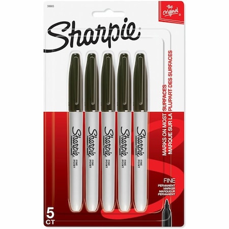 Sharpie Permanent Maker, Fine Marker Point Type, Black Ink, PK5 30665PP