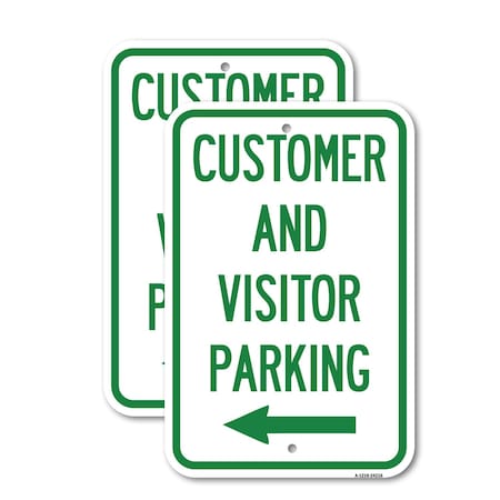 Signmission Customer and Visitor Parking With Left Arrow, 12'' X 18'' 2 Signs, Heavy Gauge Aluminum, 2PK A-1218-2PACK-24216