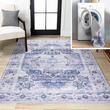 Jonathan Y Alanya Ornate Medallion Machine-Washable Navy/Cream 8 ft. x 10 ft. Area Rug WSH100A-8