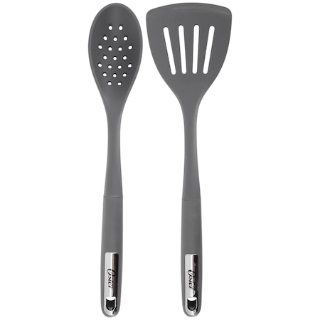 Oster Ridgecrest 2 Piece Silicone Kitchen Tool Slotted Spoon and Turner Set in Gray 143733.02