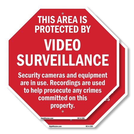 Signmission This Area Is Protected by Video Sur, 6 inch X 6 inch, Plastic Sign, 2PK OC-P-2PACK-6-330