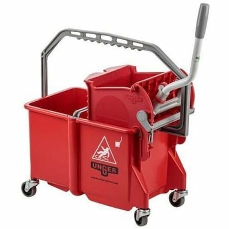 Unger 4 gal CLEANERx Dual Bucket Side Press Mop Bucket and Wringer, Red, Polypropylene COMSR