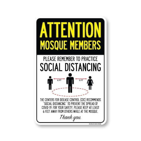 Signmission Public Safety Sign, Mosque Members Practice Social Distancing, 14in X 10in Decal, OS-NS-D-1014-25385 OS-NS-D-1014-25385