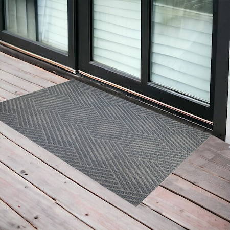 Homeroots 2' X 3' Gray and Blue Geometric Stain Resistant Indoor Outdoor Area Rug 531604