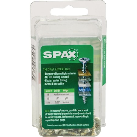 Spax No.6x1/2'' Unidrive, Combo Drive Flat Head Zinc, Interior Multi-Purpose Construction Screw, 50 Ct. 4101010350132