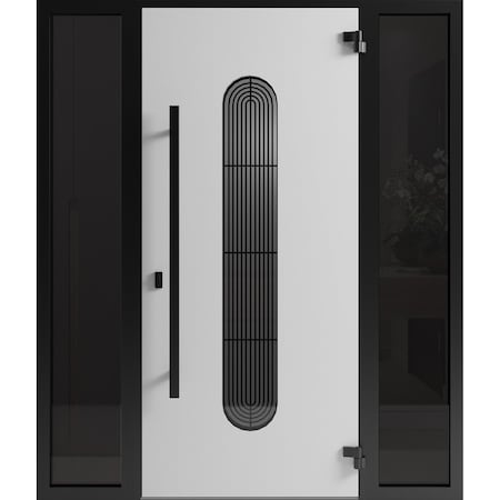 Vdomdoors Front Exterior Aluminum Door Ronex0521 Black Prehung Entry Steel Metal Modern Painted W16+36+16xH80 RONEX0521EXD-BLK-W16+36+16xH80-RH-I