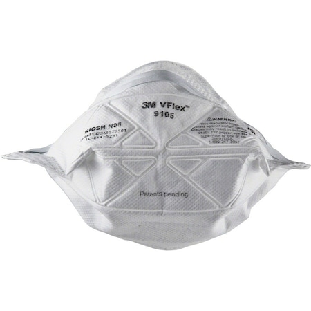 3M Particulate Respirator, N95, VFlex, Flat-Fold, Non-Adj. Straps, Metal Nose Clip, Universal, PK50 9105