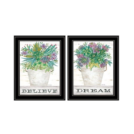 Set Of Two Succulents Dream and Believe Black Framed Print Wall Art, 2PK