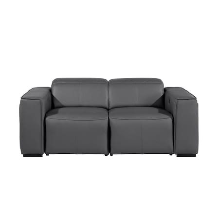 Homeroots 77in Dark Gray and Brown Italian Leather Power Reclining Loveseat With Storage 720549