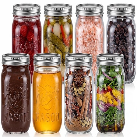 Nutrichef 8-Pack 16 oz Mason Jars with Lids, 8PK NCMSJ8