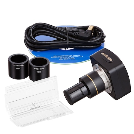 Amscope 5MP USB 2.0 High-speed Color CMOS C-Mount Microscope Camera w/Reduction Lens and Calibration Slide MU500-HS-CK