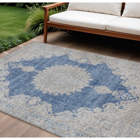 Homeroots 9' X 12' Navy Blue And Ivory Oriental Washable Indoor Outdoor Area Rug 597744