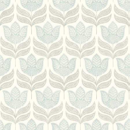 Chesapeake Cathal Aqua Tulip Block Print Wallpaper 3125-72344