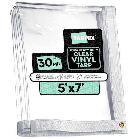 Tarpex Ultra Heavy Duty Tarp, 5 ft x 7 ft, 30 Mil, Clear, PVC CVT30-TA-57