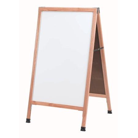 Aarco A-Frame Sidewalk Board, White Melamine Markerboard and Solid Red Oak Frame, 42''Hx24''W A-5