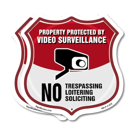 Signmission Video Surveillance Shield Sign Property, 6 inch X 6 inch, Plastic Sign, 2PK SHI-P-2PACK-6-472