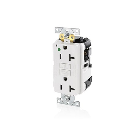 Leviton Self-Test GFCI Receptacle, Lev-Lok, 20 Amp, 125 VAC, 5-20R NEMA MGFN2-HGW