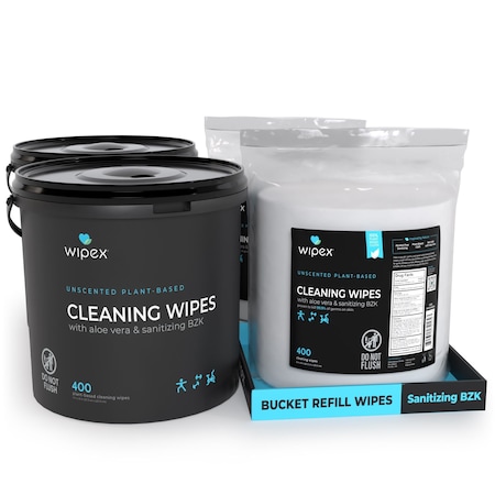 Wipex Plastic-Free Sanitizing Wipes 400ct Bundle-2 Buckets, 2 Refills, 1600 Gym Antiseptic Hand Wipes, 2PK WX72165BBR2