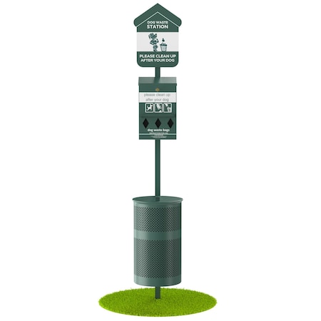 Furloo Pet Waste Station Kit with Roll Bag Dispenser, 11.5 Gallon Trash Can, Glow-in-the-Dark, Steel, Green FLO1R-S-G