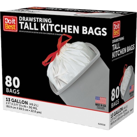 Do It Best 13 Gal. Tall Kitchen White Trash Bag, 80-Count 628018