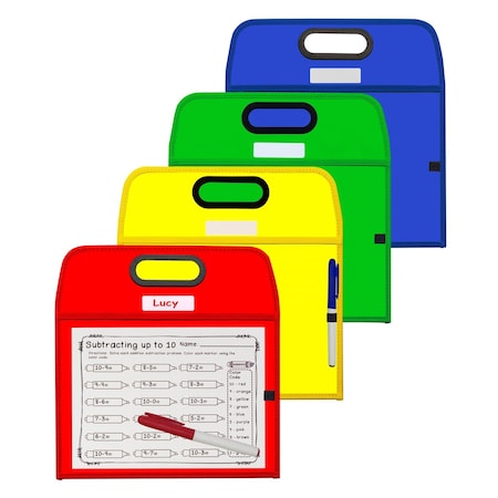 C-Line Products Portable Dry Erase Pockets - Study Aid, Assorted Primary Colors, 10 x 13, 1/EA 40210
