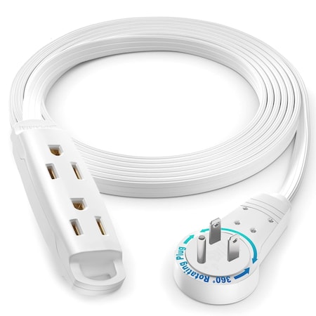 Maximm 6ft 16AWG 3-Outlet 360 degrees Flat Plug Extension Cord, Grounded UL, White ADW-360-C106-W