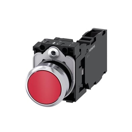 Siemens Pushbutton, 22 mm, round, metal, shiny, red, pushbutton, flat 3SU1150-0AB20-1FA0-ZY11