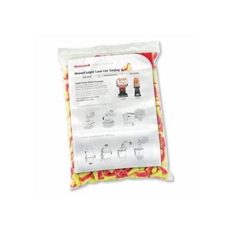 Howard Leight Earplug Dispenser Refill, Foam, Red/Yellow, Corded, Poly Bag 154-LL-30-REFILL
