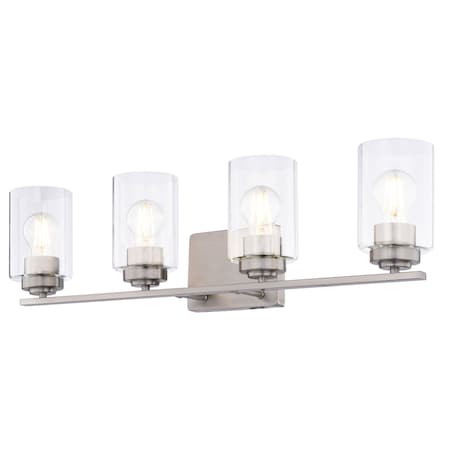 Vaxcel Park Ridge 27.5 in. 4-Light Nickel Bathroom Vanity Fixture, Clear Glass Shade W0530