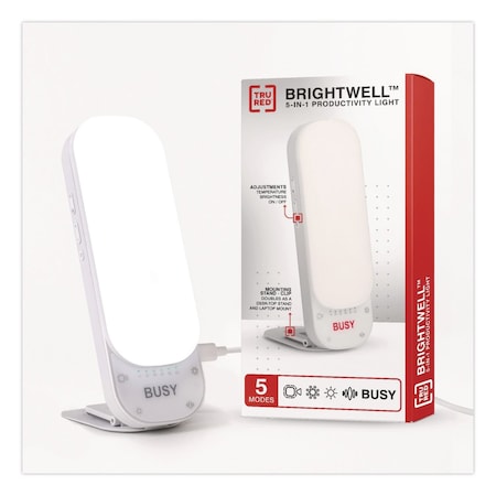 Tru Red Brightwell 5-in-1 Productivity LED Desk Light, 7" High, White TR62804