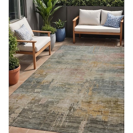 Homeroots 5' X 8' Sage And Beige Abstract Washable Indoor Outdoor Area Rug 616251