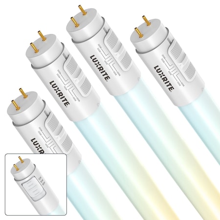 Luxrite 4FT LED Tube Light, T8, 12W/15W/18W, 5CCT 3000K-6500K, 1620/1950/2250LM, 220Deg., Ballast, 4PK LR34246