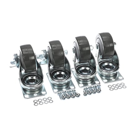 Glastender Caster Kit, 4-1/8in, Swivel, 2 with Brake, 2 without Brake, Plate, 4PK C-4X4-18