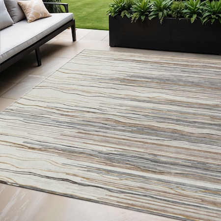 Homeroots 5' X 8' Ivory Brown And Gray Striped Washable Indoor Outdoor Area Rug 597254