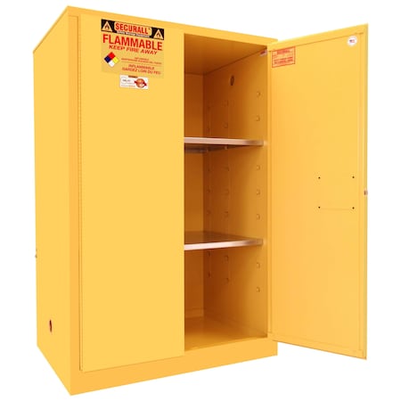 Securall Flammable Storage Cabinet, 90 Gallon, 2 Shelves, 43 in W x 65 in H x 31 in D, Yellow A190