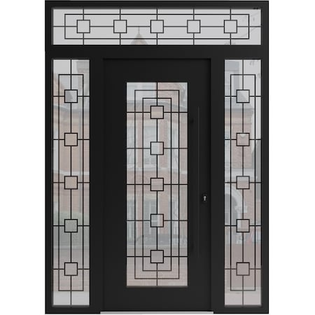 Vdomdoors Aluminum Door Iron 1688 Black Entry Steel Metal Classic Painted 60 x 96 (12+36+12 x 80+16)-Right In IRON1688EXD-BLK-W12+36+12xH80+16-RH-I