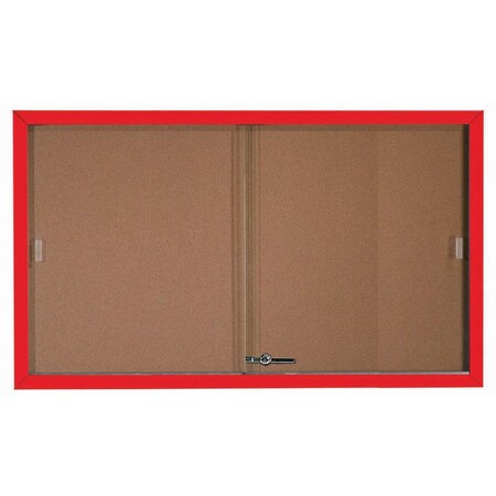 Aarco Enclosed Bulletin Board w/ Al Frame Sliding Doors, Powder Coated Red, 36''Hx60''W SBC3660R