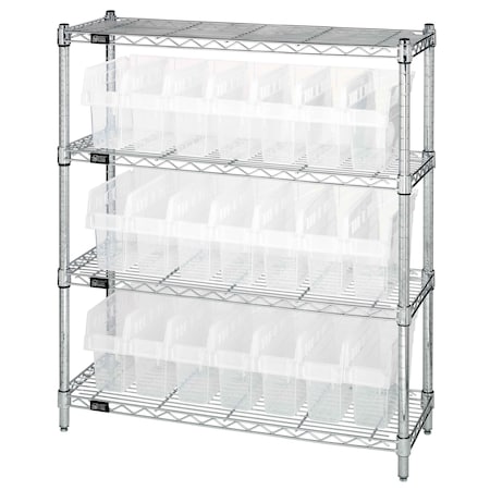 Quantum Storage Systems WIRE SHELVING UNIT WITH BINS CLEAR WR4-39-1236-801CL