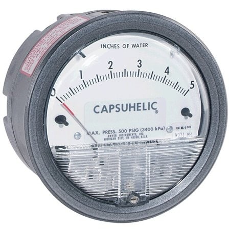 Dwyer Instruments Differential pressure gage, range 0-35 ft w.c., available with brass case only. 4635B