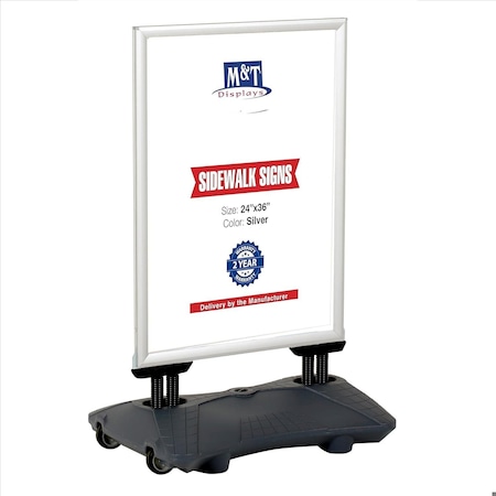M&T Displays 24x36 Inch Poster Sign Holder Aluminum WindPro Lite Silver Sidewalk Sign, Weather & Wind Resistant USWPL10N24x2000